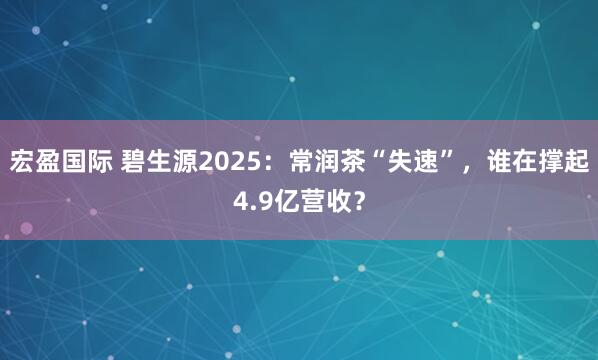 宏盈国际 碧生源2025：常润茶“失速”，谁在撑起4.9亿营收？